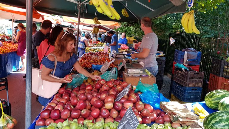 Athens food tour - fruit market stall